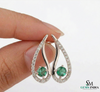 Natural Emerald Tear Drop Stud Earrings with Diamond Accents