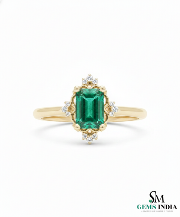 Emerald Cut Natural Emerald May Birthstone Women Engagement Ring 14k Fine Jewelry Gold Ring