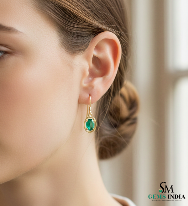 Natural Emerald Oval Drop Earrings – Gold Classic Everyday Fine Jewelry Earrings