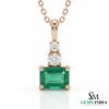 Emerald Cut Green Emerald Pendant with Double Round Diamond Accent