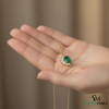 Elegant Oval Emerald & Diamond Half-Halo Pendant Anniversary gift for her