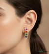 Emerald cut Rainbow Sapphire & Diamond Vertical Drop Stud Earrings