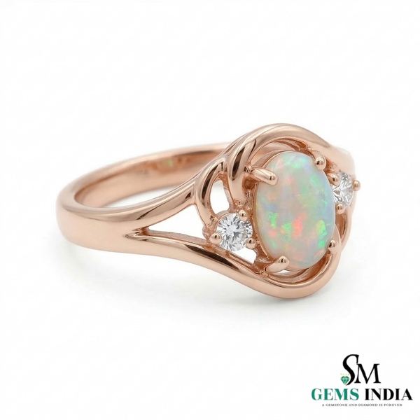 Oval Opal Ring with Diamond Accents – Vintage Opal Engagement Ring