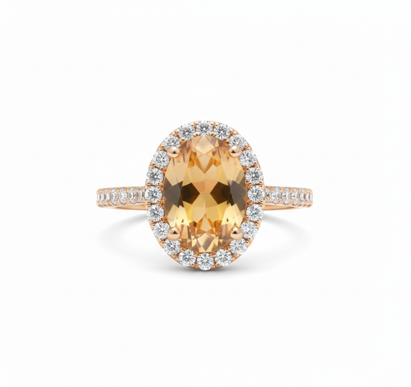Oval Cut Citrine Ring with Diamond Halo - Citrine promise ring