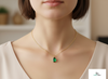 Oval shape Natural Emerald Pendant Necklace in 14k Solid Gold May Birthstone
