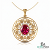 Oval Red Ruby Statement Pendant Intricate Floral Gold Jewelry
