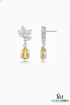 Pear Cut Yellow Citrine Drop Earrings with Leaf Moissanite - Elegant Gold Jewelry Gift