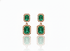 Emerald Cut Natural Emerald Dangle Earrings 18k Gold Art Deco Diamond Drop