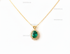 Vintage style 2.30 carat Oval shape Natural Emerald and Diamond Halo Pendant Necklace in 14K gold