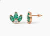 Marquise shape Natural EmeraldDiamond Floral Stud Earrings – 14K Gold
