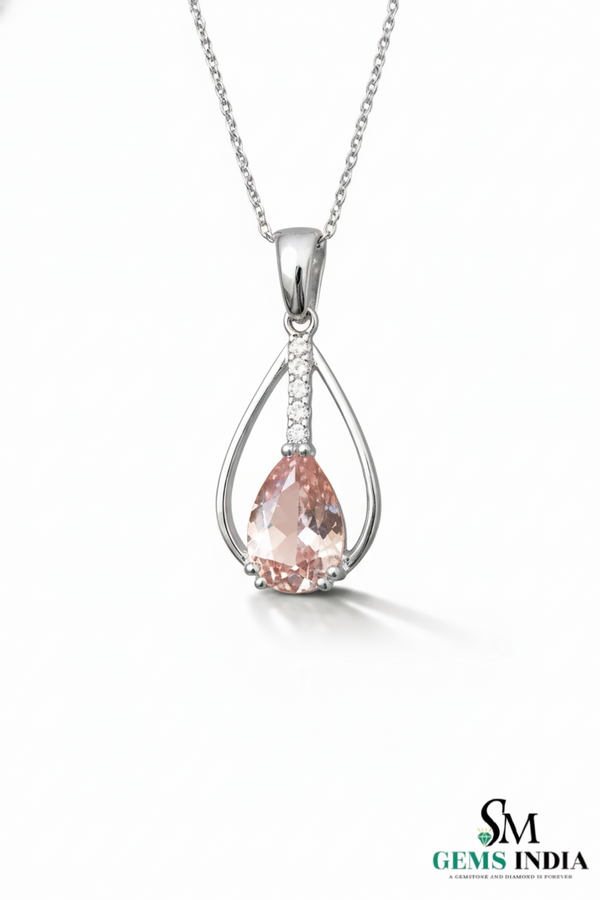 Pear Shape Pink Morganite Diamond Pendant - Diamond accent pendant