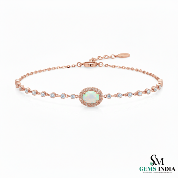 Delicate Oval Opal & Diamond Station Bracelet - Elegant Gold Jewelry