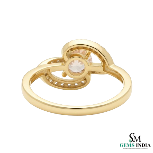 Round Morganite & Diamond Swirl Ring – Round cut Morganite ring