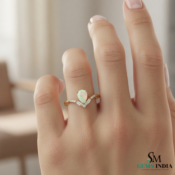 Doppelter Smaragd-Ring in offenem Design aus 14 Karat Gold – Band mit quadratisch und rund geschliffenen grünen Edelsteinen