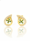 Teardrop Stud Earrings with Round Natural Emerald Cluster &amp; Diamonds in Gold Unique Gift for her