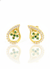 Teardrop Stud Earrings with Round Natural Emerald Cluster &amp; Diamonds in Gold Unique Gift for her