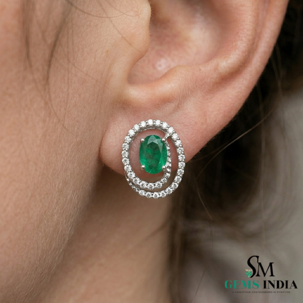 Oval Green Emerald & Diamond Halo Earrings in – Timeless Elegance