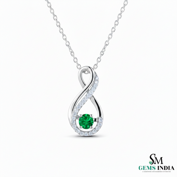 Round Natural Emerald Infinity Diamond Halo Pendant - Infinity pendant for women