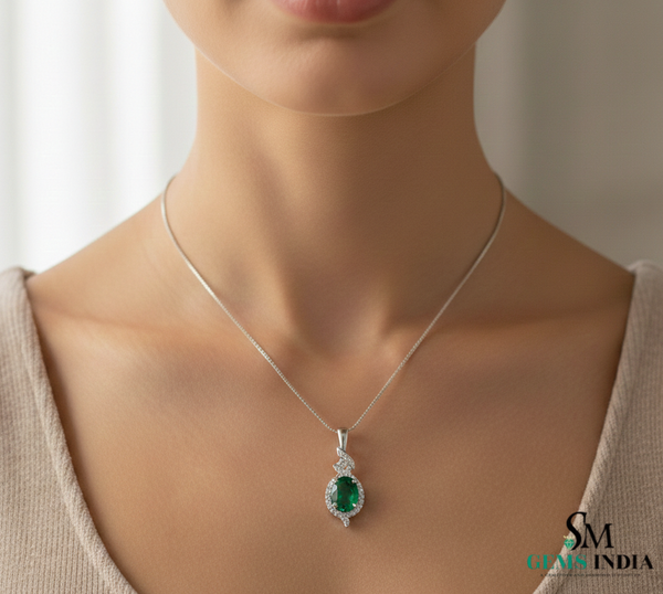 Elegant Oval Emerald and Diamond Pendant - Fine Jewelry For Women