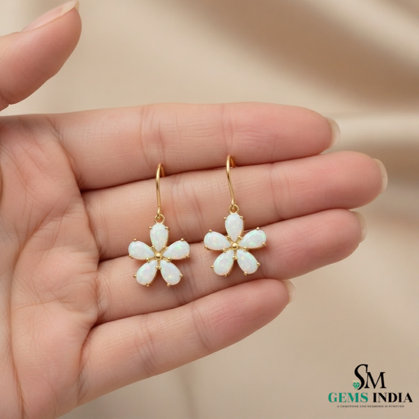 Floral Delicate Pear Opal Flower Hanging Earrings Birthday gift earrings