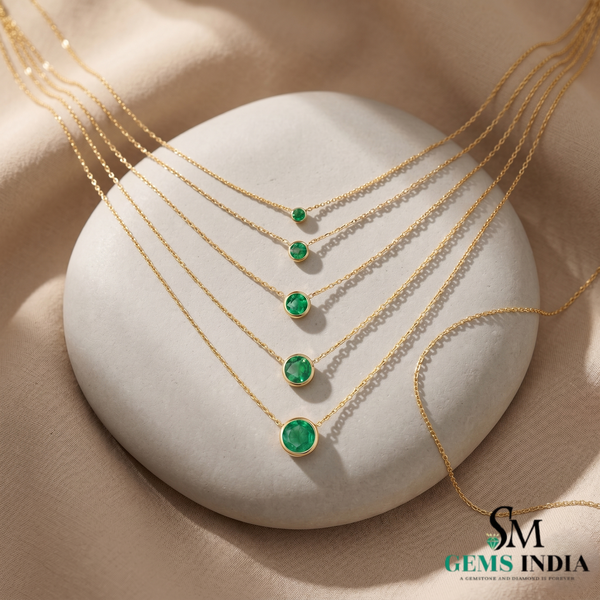Dainty Emerald Necklace in 14K Gold Minimalist Round Emerald