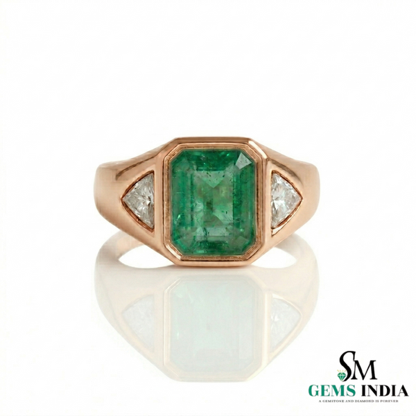 Natural Emerald And Triangle Moissanite Ring 10.20 Carats Engagement Ring in 14K gold