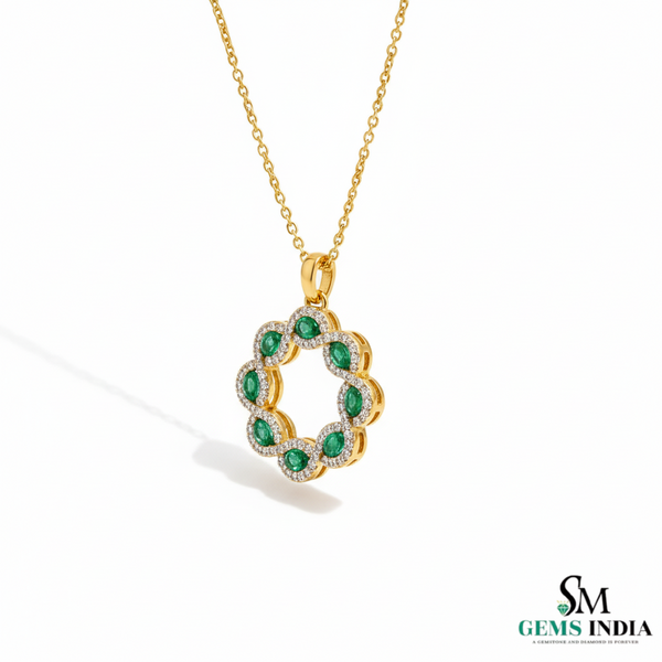 Timeless Oval Emerald & Diamond Circle Pendant – Fine Gold Jewelry