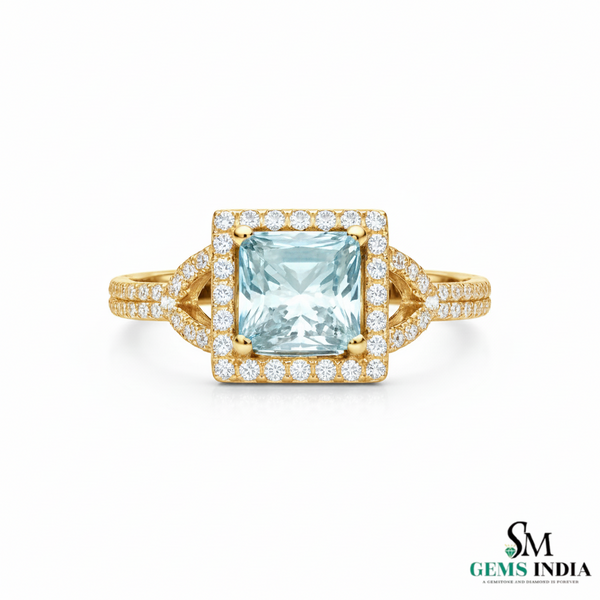 Princess Cut Aquamarine Diamond Ring for Women - Gift For Her