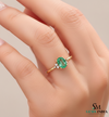 Natural Oval Emerald Engagement Ring with Diamond Accents – 14K Gold