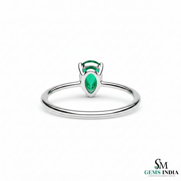 Pear Cut Green Emerald Solitaire Ring – Minimalist Teardrop Gemstone Ring