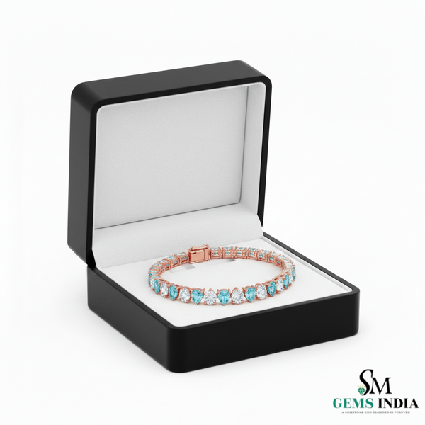 Pear Shaped Aquamarine & Diamond Tennis Bracelet - Luxury Fine Jewelry