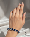 Heart Shape Lab Grown Blue Sapphire & Diamond Halo Bracelet - Romantic gift for her
