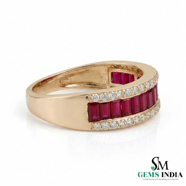 Baguette Cut Ruby Diamond Band Ring - Anniversary Ring For her