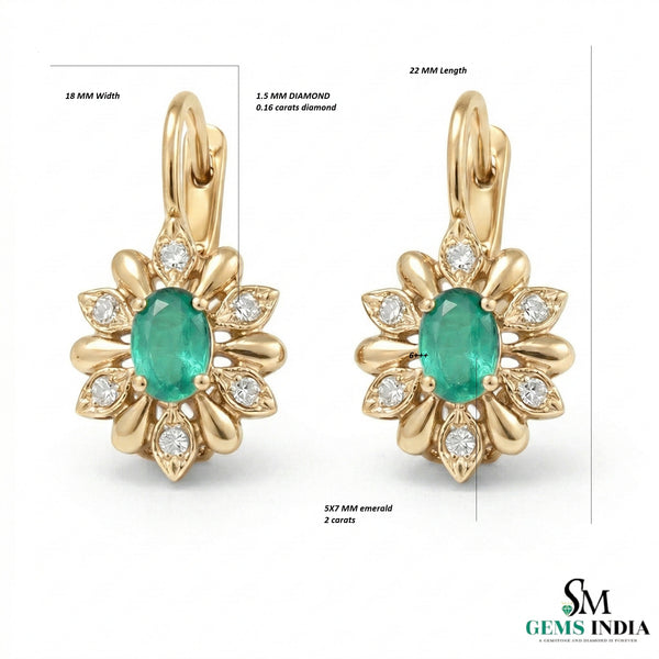 Vintage Style Emerald Floral Hoop Earrings – Diamond Accent