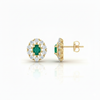 Oval Natural Emerald Stud Earrings 14k Gold Diamond Halo Earrings