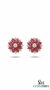 Marquise Ruby Flower Stud Earrings with Diamonds - July Birthstone Jewelry