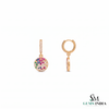 Multi-Color Sapphire & Diamond Disc Drop Hoop Earrings - Rainbow Gemstone Fine Jewelry for Women