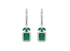 Emerald Cut Natural Emerald Halo Dangle Earrings in 14k Gold Diamond Halo Leaf Design Dangle Earrings