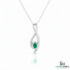 Oval Shape Natural Green Emerald & Diamond Twist Pendant - Green Gemstone Jewelry