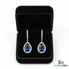 Pear Shaped Blue Sapphire and Diamond Halo Dangle Earrings - Sapphire Diamond Earrings