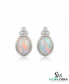 Oval Opal & Diamond Stud Earrings Elegant October Birthstone Opal Earrings for Women