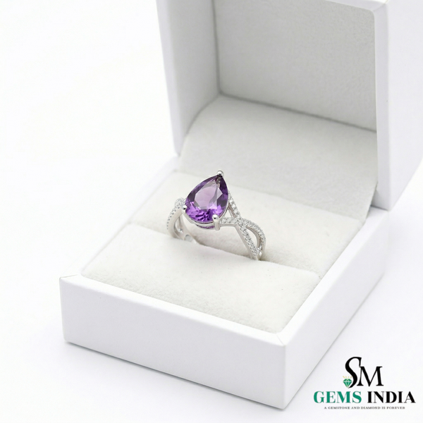 Pear Cut Amethyst Infinity Twist Ring - February birthstone ring