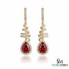 Teardrop Ruby Dangle Earrings with Diamond Spiral Design - Ruby Jewelry for Women