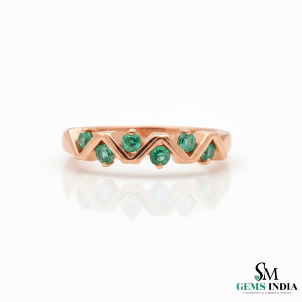 0.12 carat Zigzag Natural Emerald Band Ring in 14k Gold Dainty Stacking Ring