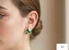 Trillion Cut Triangle shape Natural Emerald Stud Earrings in 14k gold Bold Geometric Earrings