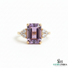 Emerald Cut Amethyst & Diamond Ring Gold Luxury Jewelry