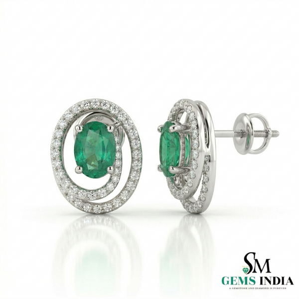 Oval Green Emerald & Diamond Halo Earrings in – Timeless Elegance