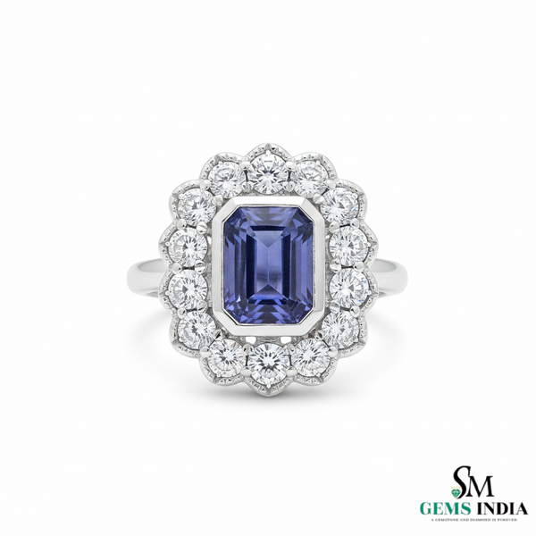 Natural Emerald Cut Tanzanite Ring with Diamonds – Vintage Elegance
