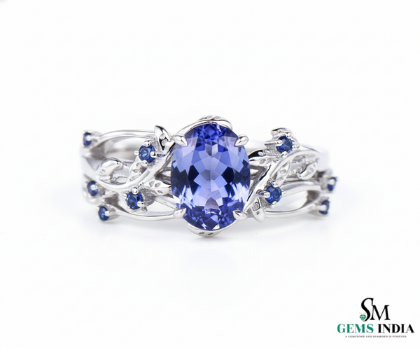 Oval Cut and Round Spiral Tanzanite Ring – Nature-Inspired Ring
