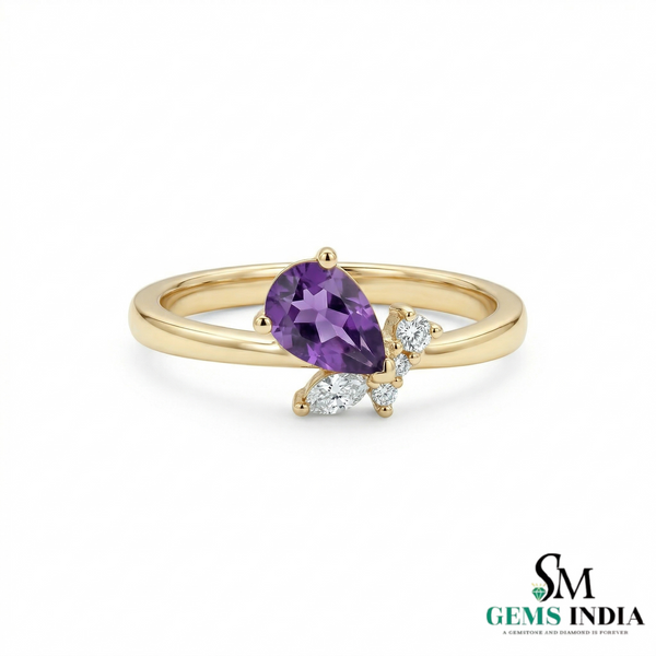 Purple Amethyst Pear Ring with Marquise Diamond Detail – Fine Jewelry